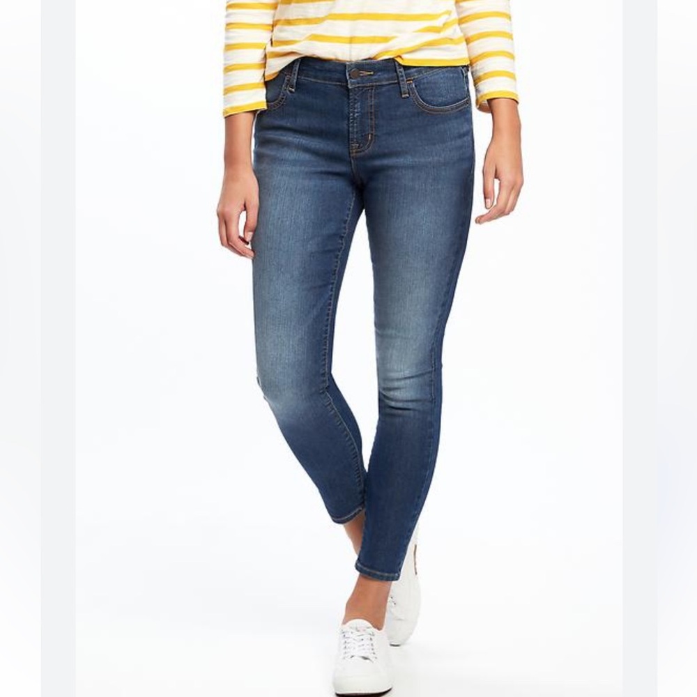 Old Navy Women Jeans 4 Mid-Rise Rockstar Super Skinny Ankle Blue Stretch